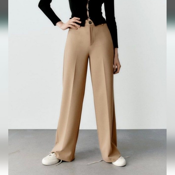 Zara Wide Leg Pants Trousers Camel - Picture 3 of 10